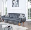 Contemporary 2-Pcs Sofa Set Living Room Furniture Dark Gray Velvet Couch Sofa And Loveseat Plush Cushion Unique Lines Plush Sofa. - as Pic