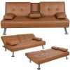 LuxuryGoods Modern Faux Leather Futon with Cupholders and Pillows - Brown