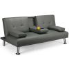 LuxuryGoods Modern Faux Leather Futon with Cupholders and Pillows - Gray