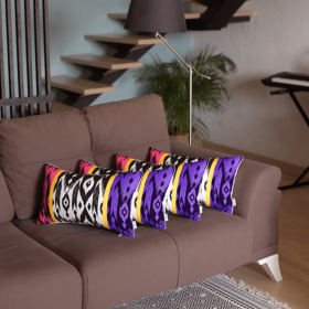 Ikat Set of 4 Lumbar Boho Throw Pillow Covers (Color: Purple, size: 12''x20'')