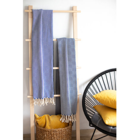 100% Turkish Cotton Handwoven Throw Blankets (Color: Blue - Set of 2)