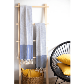 100% Turkish Cotton Handwoven Throw Blankets1 (Color: Blue - Set of 2)