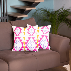 Ikat Set of 2 Square Boho Throw Pillow Covers (Color: Pink - 03, size: 18"x18")