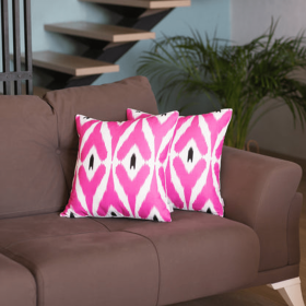 Ikat Set of 2 Square Boho Throw Pillow Covers (Color: Pink-06, size: 18"x18")