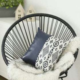 Bohemian Vegan Faux Leather Throw Pillow Covers - Half Ornamented (Color: Navy Blue - 02, size: 17"x17")