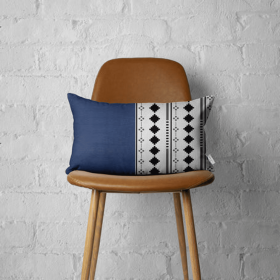 Bohemian Vegan Faux Leather Throw Pillow Covers - Half Ornamented (Color: Navy blue, size: 12"x20")