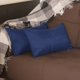 Farmhouse Square and Lumbar Solid Color Throw Pillow Covers Set (Color: Navy blue, size: 12"x20")