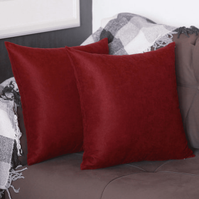 Farmhouse Square and Lumbar Solid Color Throw Pillow Covers Set (Color: Claret Red, size: 16"x16")