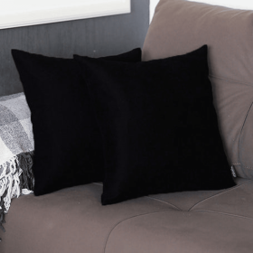 Farmhouse Square and Lumbar Solid Color Throw Pillow Covers Set (Color: Black, size: 16"x16")