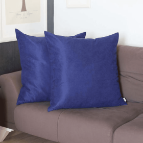 Farmhouse Square and Lumbar Solid Color Throw Pillow Covers Set (Color: Navy blue, size: 22"x22")