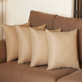 Farmhouse Square and Lumbar Solid Color Throw Pillows Set of 4 (Color: Beige, size: 20"x20")