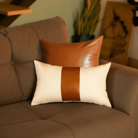 Vegan Faux Leather Throw Pillow Covers Set of 2 (Color: Brown -  Set of 2)