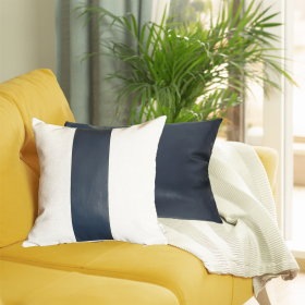 Vegan Faux Leather Throw Pillow Covers Set of 2 (Color: Navy Blue - Set of 2)