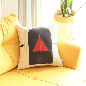 Boho-Chic Printed Jacquard Throw Pillow (Color: Black-Red Triangle, size: 17"x17")