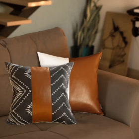 Brown Vegan Faux Leather Throw Pillow Covers (Color: Brown 01 - Set of 2, size: 12"x20"/17"x17")