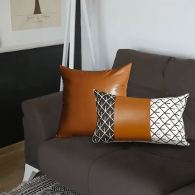 Brown Vegan Faux Leather Throw Pillow Covers (Color: Brown 03 - Set of 2, size: 12"x20"/17"x17")