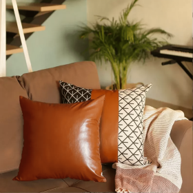 Brown Vegan Faux Leather Throw Pillow Covers (Color: Brown 04 - Set of 2, size: 20"x20")