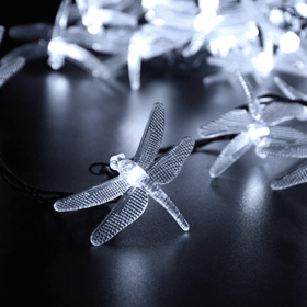 Solar Powered DragonFly LED Light String (Color: Bright White)