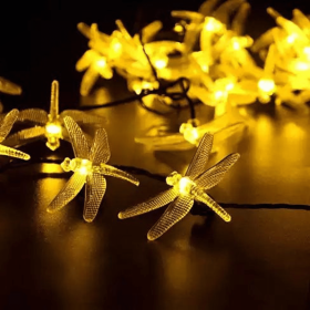 Solar Powered DragonFly LED Light String (Color: Warm Yellow)