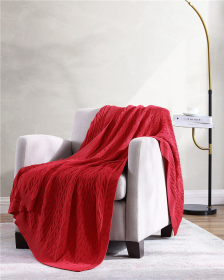 Oak 100% Cotton Cable Knitted 50" x 70" Throw (Color: Red, size: 50"x70")