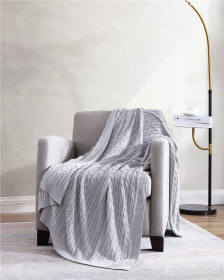 Oak 100% Cotton Cable Knitted 50" x 70" Throw (Color: Gray, size: 50"x70")