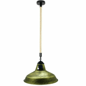 Industrial Hemp Rope Barn Slotted Pendant (Color: Brushed Brass)