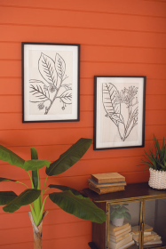 Set Of Two Framed Black Leaf Prints Under Glass (Color: Black & White)