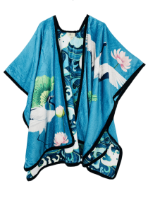 Double-Sided Super Soft Wearable Throw (Color: Peony & Wheat Field, size: One Size)