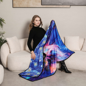 Double-Sided Super Soft Wearable Throw (Color: Starry Night & Clouds, size: One Size)