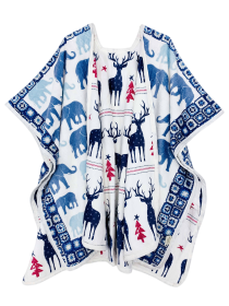 Double-Sided Plush Cozy Wearable Throw (Color: Elephant & Reindeer, size: One Size)