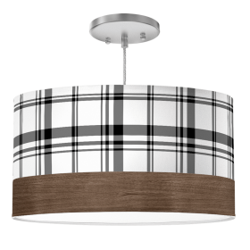 BIG SUR DRUM PENDANT LIGHT (Color: Modern Plaid Black / Walnut Veneer, size: 16")