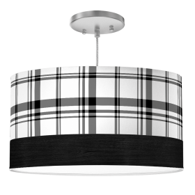 BIG SUR DRUM PENDANT LIGHT (Color: Plaid in Black, size: 18" Diameter Shade)