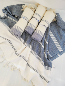 Throw Blanket Turkish Towels- Quick fold throw NAVY (Color: Gray)