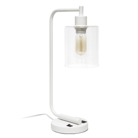 Lalia Home Modern Iron Desk Lamp with USB Port and Glass Shade (Color: White)