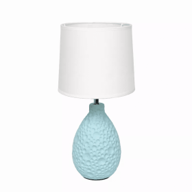 Simple Designs Textured  Stucco Ceramic Oval Table Lamp (Color: Blue)