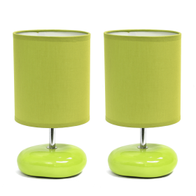 Creekwood Home Traditional Mini Round Rock Table Lamp 2 Pack Set for Nursery, Study, Bookshelf, Office, Nightstand, Living Room (Color: Green, size: 10.24")