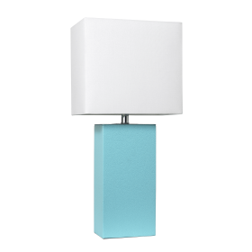 Lalia Home Lexington Leather Base Modern Home Decor Bedside Table Lamp (Color: Aqua, size: 21")