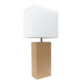 Lalia Home Lexington Leather Base Modern Home Decor Bedside Table Lamp (Color: Beige, size: 21")