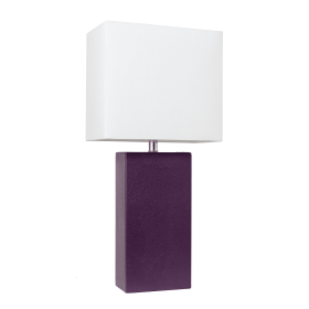 Lalia Home Lexington Leather Base Modern Home Decor Bedside Table Lamp (Color: Eggplant Purple, size: 21")