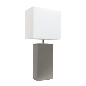 Lalia Home Lexington Leather Base Modern Home Decor Bedside Table Lamp (Color: Gray, size: 21")