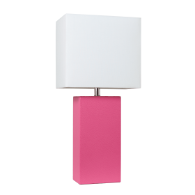 Lalia Home Lexington Leather Base Modern Home Decor Bedside Table Lamp (Color: Hot Pink, size: 21")