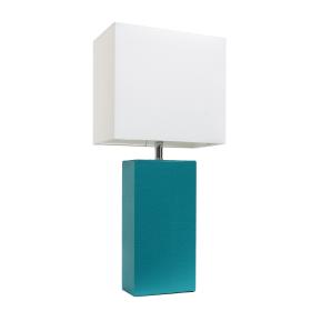 Lalia Home Lexington Leather Base Modern Home Decor Bedside Table Lamp (Color: Teal, size: 21")