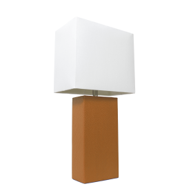 Lalia Home Lexington Leather Base Modern Home Decor Bedside Table Lamp (Color: Tan, size: 21")