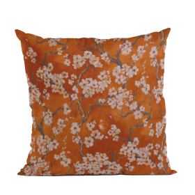 Plutus Persimmon Garden Cherry Blossoms Printed On A Linen Looking Polyester. Luxury Throw Pillow (Color: Persimmon, size: Double sided  20" x 20")