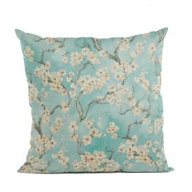 Plutus Spa Garden Cherry Blossoms Printed On A Linen Looking Polyester. Luxury Throw Pillow (Color: Spa, size: Double sided  20" x 20")