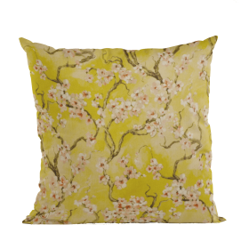 Plutus Curry Garden Cherry Blossoms Printed On A Linen Looking Polyester. Luxury Throw Pillow (Color: Curry, size: Double sided  22" x 22")