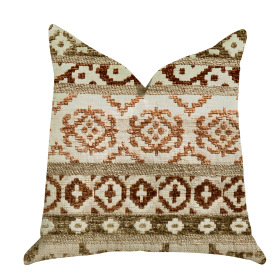 Plutus Arabesque Shades of Brown Luxury Throw Pillow (Color: Tan, Red, Green, size: Double sided  12" x 25")