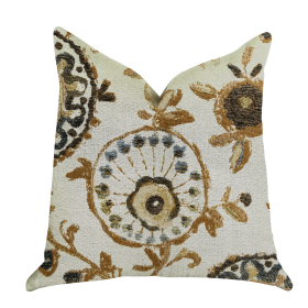 Plutus Daliani Floral Luxury Throw Pillow (Color: Brown, Beige, Green, size: Double sided  18" x 18")