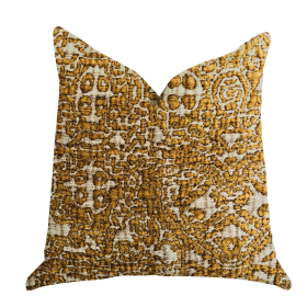 Plutus Golden Cosmo Textured Luxury Throw Pillow (Color: Gold, Beige, size: Double sided  12" x 25")