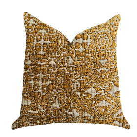 Plutus Golden Cosmo Textured Luxury Throw Pillow (Color: Gold, Beige, size: Double sided  16" x 16")